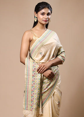 Cream Dupion Silk Saree With Blouse Piece