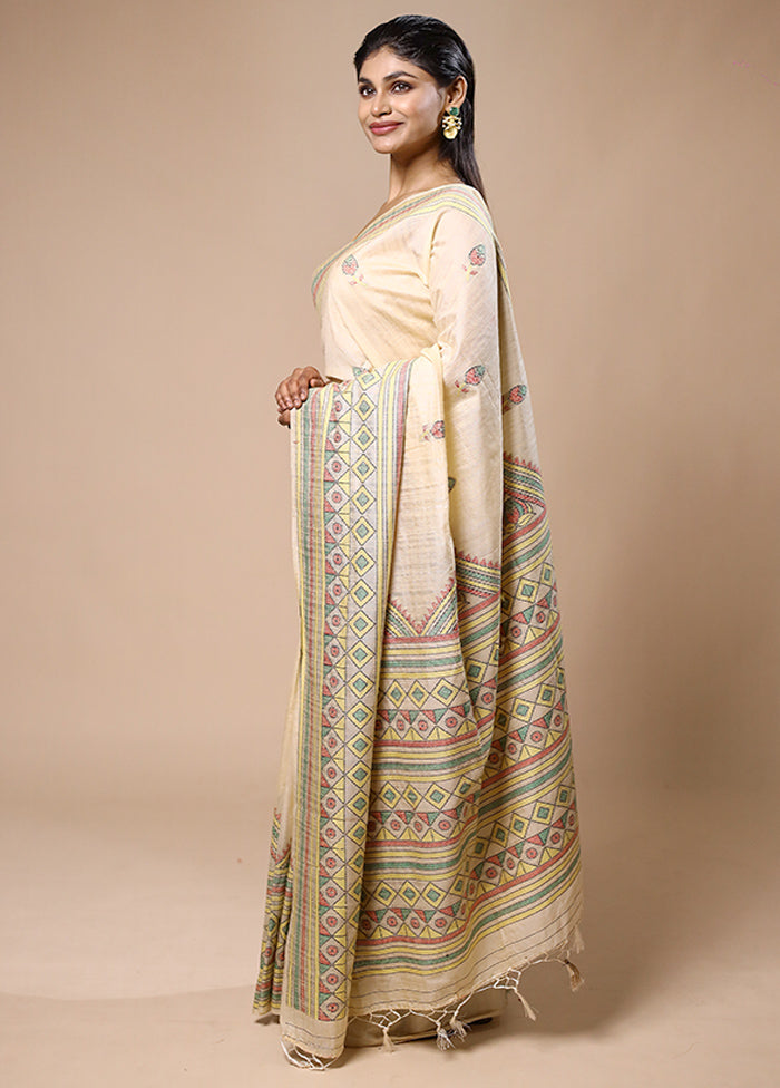 Cream Dupion Silk Saree With Blouse Piece