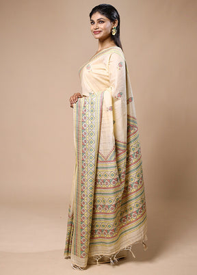 Cream Dupion Silk Saree With Blouse Piece