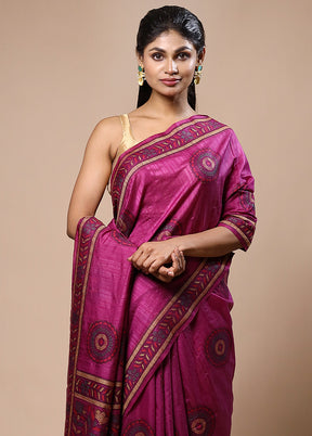 Purple Dupion Silk Saree With Blouse Piece