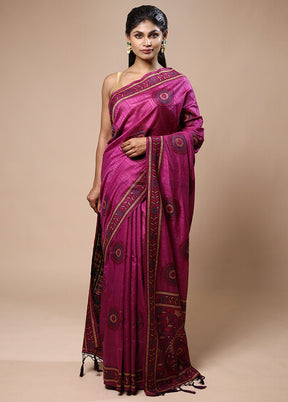 Purple Dupion Silk Saree With Blouse Piece