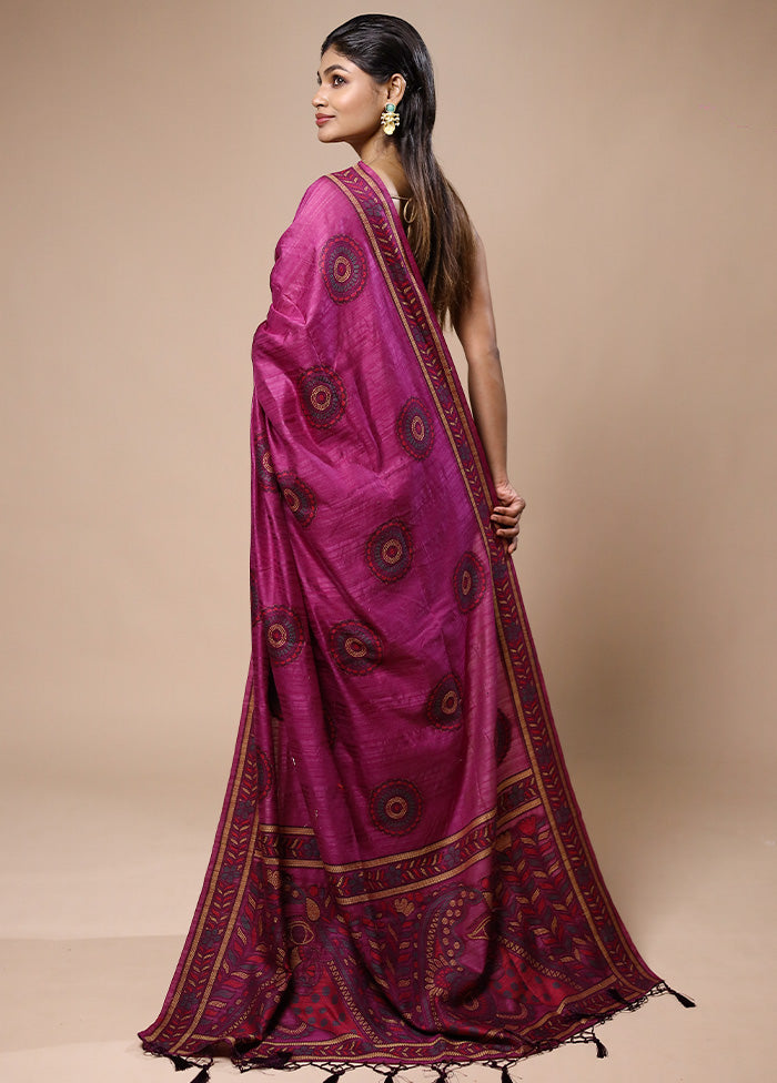 Purple Dupion Silk Saree With Blouse Piece