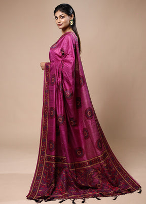 Purple Dupion Silk Saree With Blouse Piece