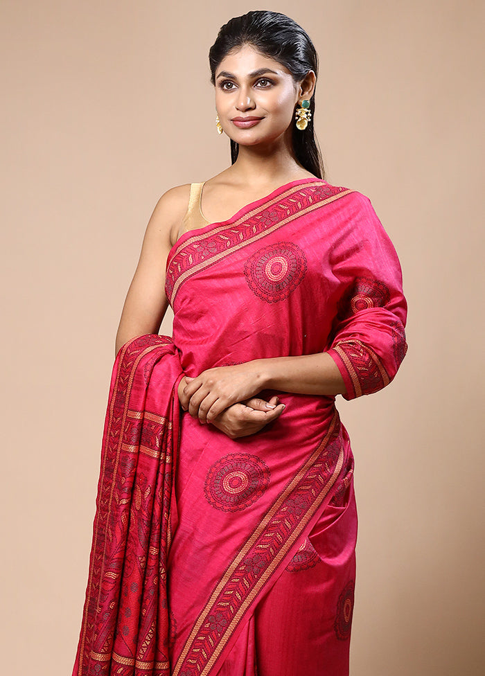 Pink Dupion Silk Saree With Blouse Piece