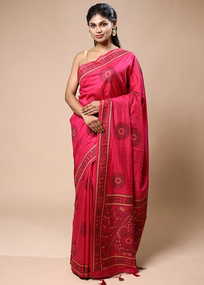 Pink Dupion Silk Saree With Blouse Piece