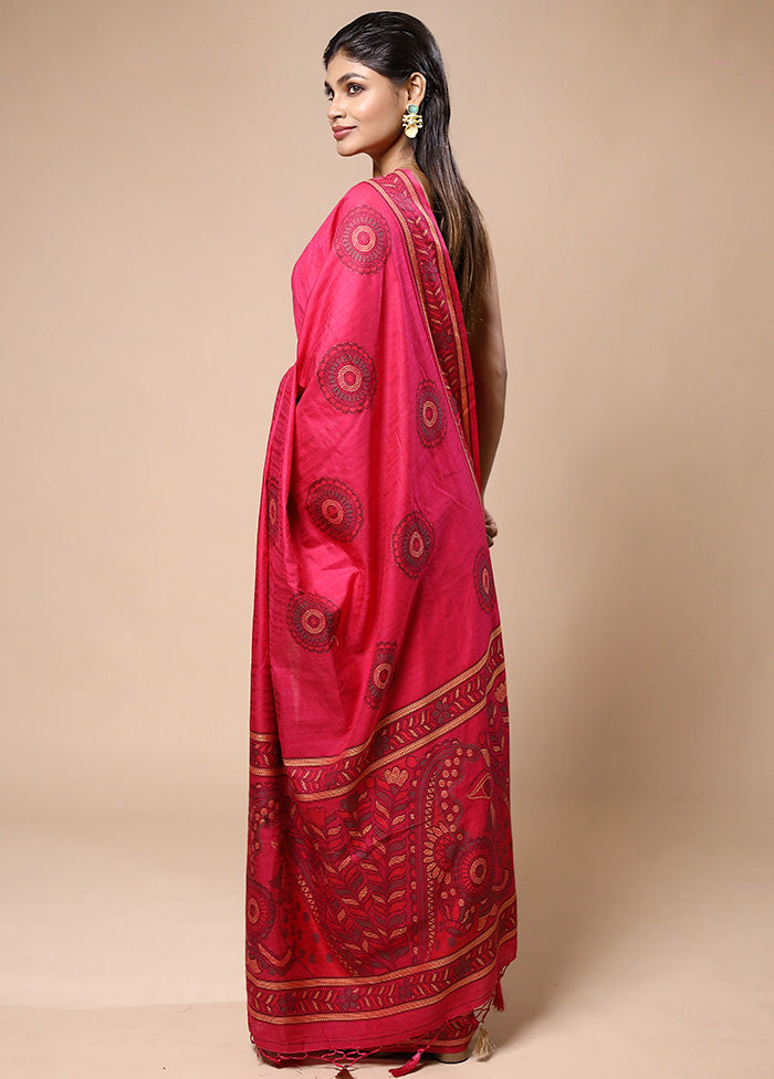 Pink Dupion Silk Saree With Blouse Piece