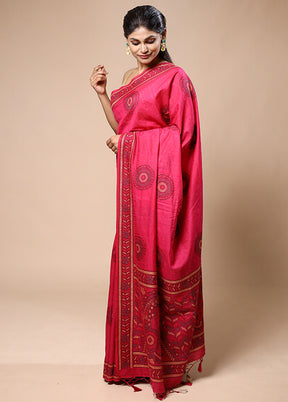 Pink Dupion Silk Saree With Blouse Piece