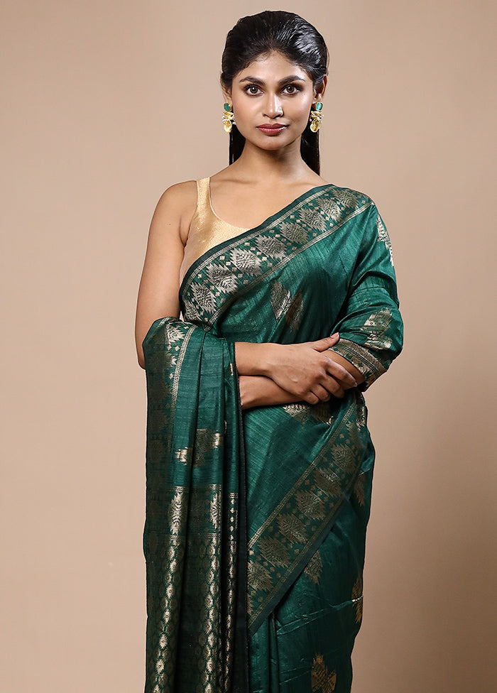 Green Dupion Silk Saree With Blouse Piece