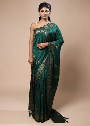 Green Dupion Silk Saree With Blouse Piece