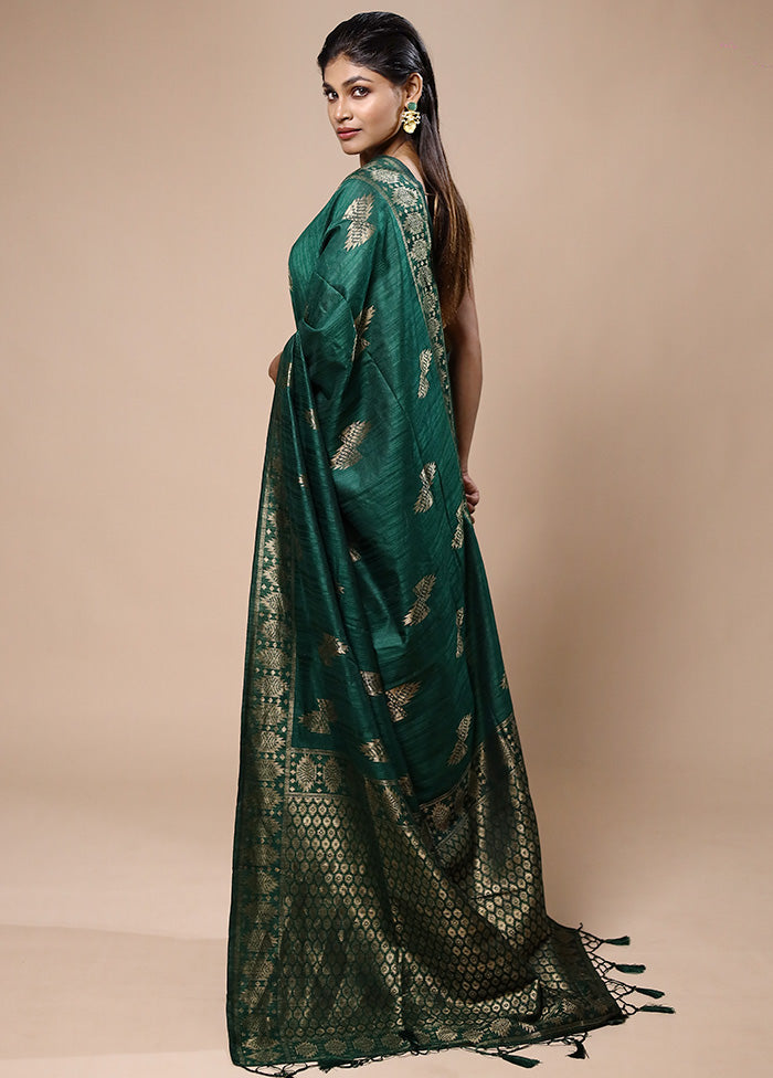 Green Dupion Silk Saree With Blouse Piece