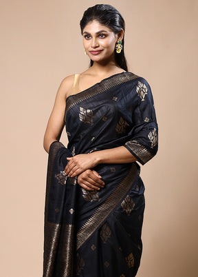 Black Dupion Silk Saree With Blouse Piece