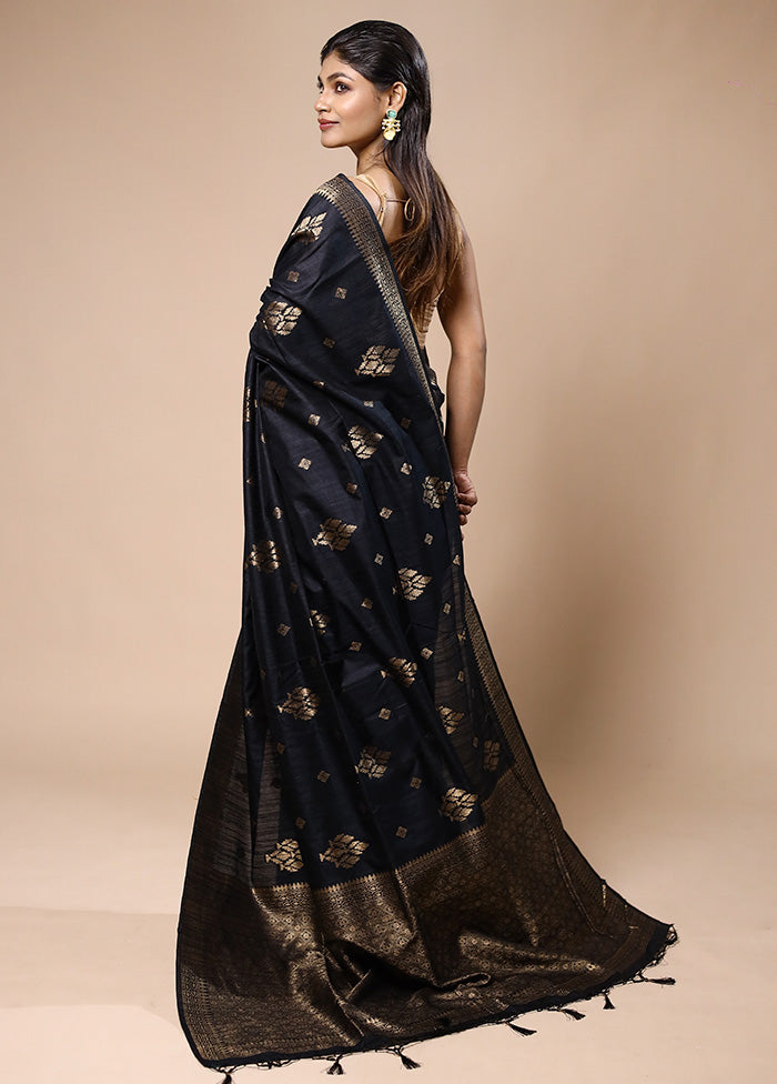 Black Dupion Silk Saree With Blouse Piece