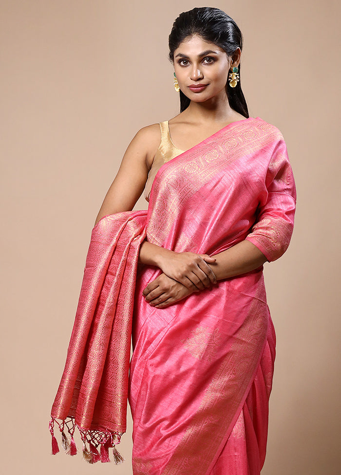 Pink Dupion Silk Saree With Blouse Piece