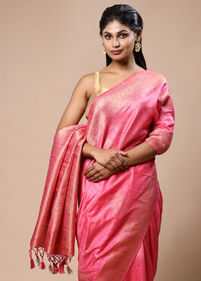 Pink Dupion Silk Saree With Blouse Piece