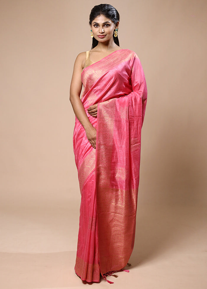 Pink Dupion Silk Saree With Blouse Piece