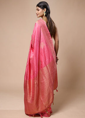 Pink Dupion Silk Saree With Blouse Piece