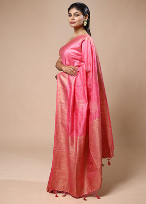 Pink Dupion Silk Saree With Blouse Piece