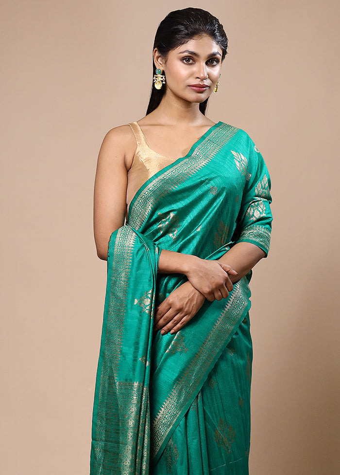 Green Dupion Silk Saree With Blouse Piece