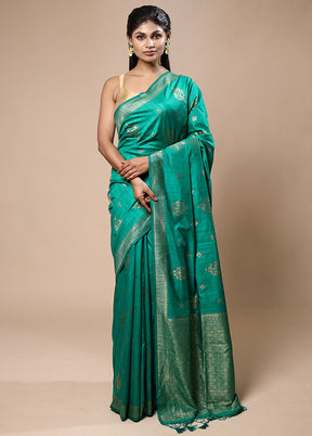 Green Dupion Silk Saree With Blouse Piece