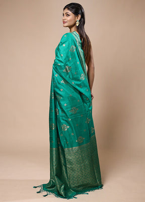 Green Dupion Silk Saree With Blouse Piece