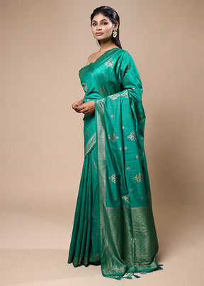 Green Dupion Silk Saree With Blouse Piece