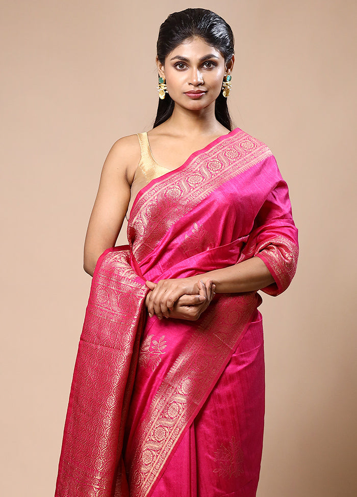 Pink Dupion Silk Saree With Blouse Piece