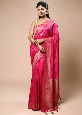 Pink Dupion Silk Saree With Blouse Piece