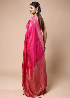 Pink Dupion Silk Saree With Blouse Piece