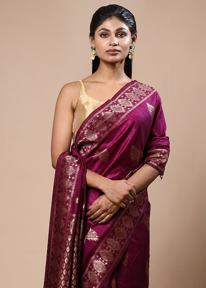 Purple Dupion Silk Saree With Blouse Piece