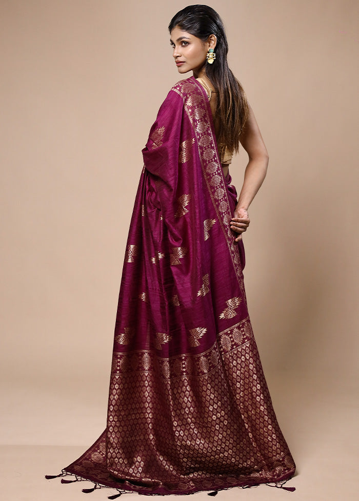 Purple Dupion Silk Saree With Blouse Piece