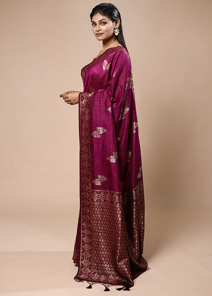 Purple Dupion Silk Saree With Blouse Piece