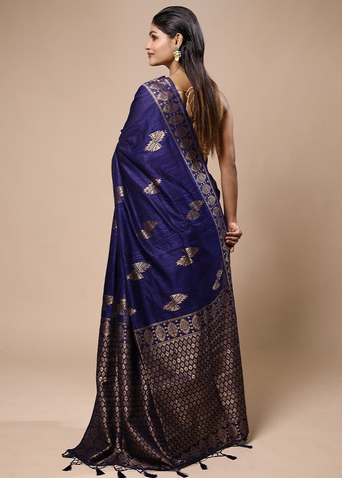 Blue Dupion Silk Saree With Blouse Piece