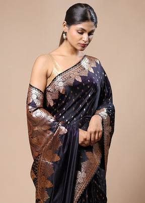 Wine Banarasi Silk Saree With Blouse Piece