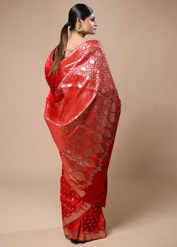 Red Banarasi Silk Saree With Blouse Piece