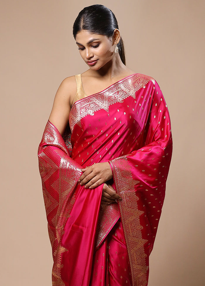 Pink Banarasi Silk Saree With Blouse Piece