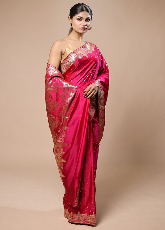 Pink Banarasi Silk Saree With Blouse Piece