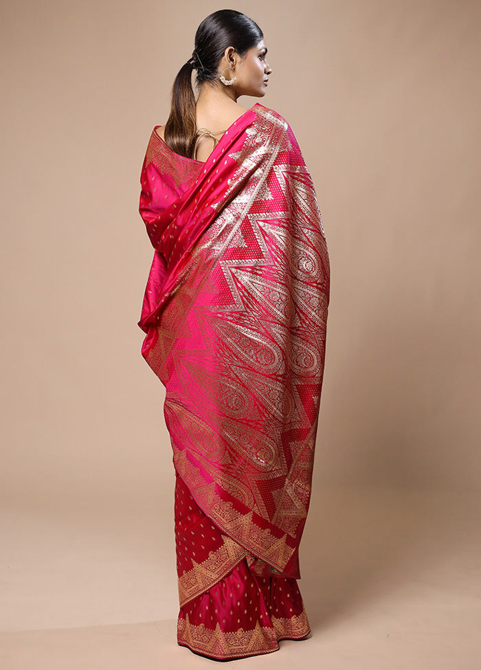 Pink Banarasi Silk Saree With Blouse Piece