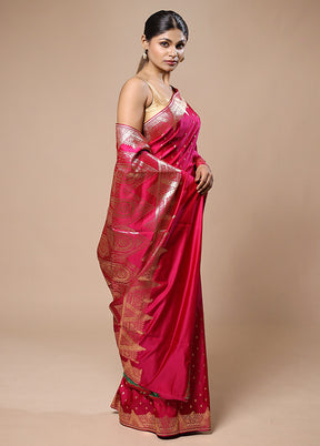 Pink Banarasi Silk Saree With Blouse Piece