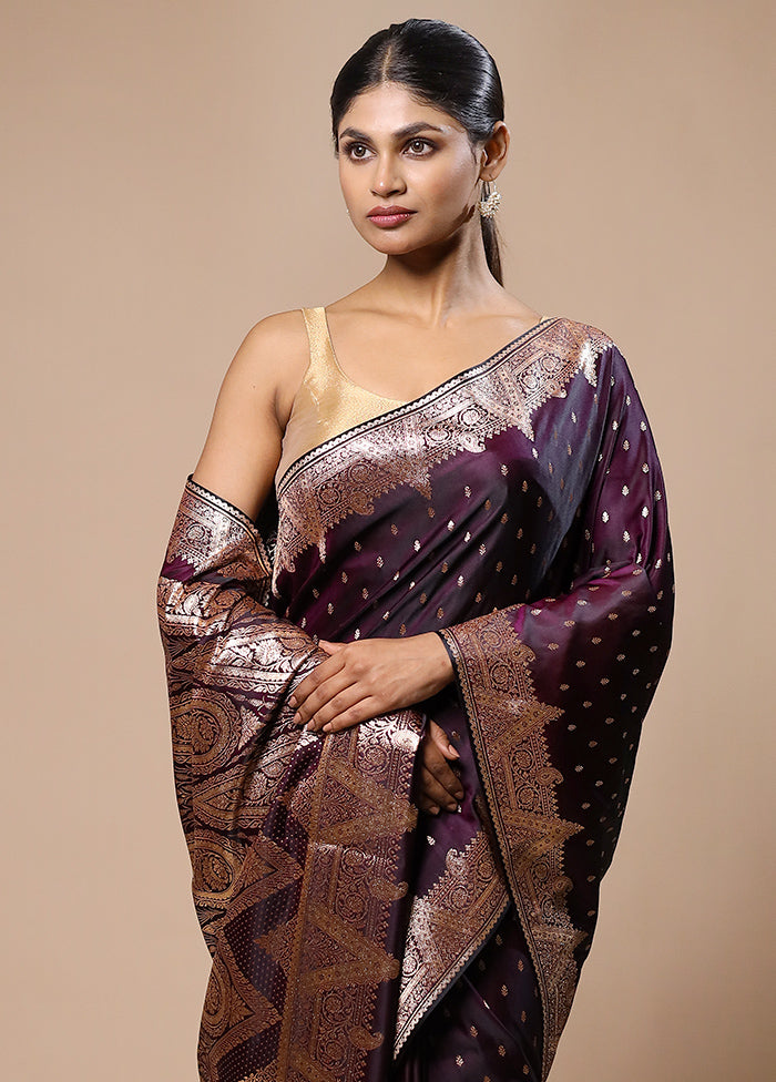 Purple Banarasi Silk Saree With Blouse Piece