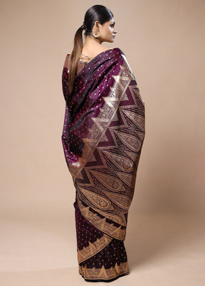 Purple Banarasi Silk Saree With Blouse Piece