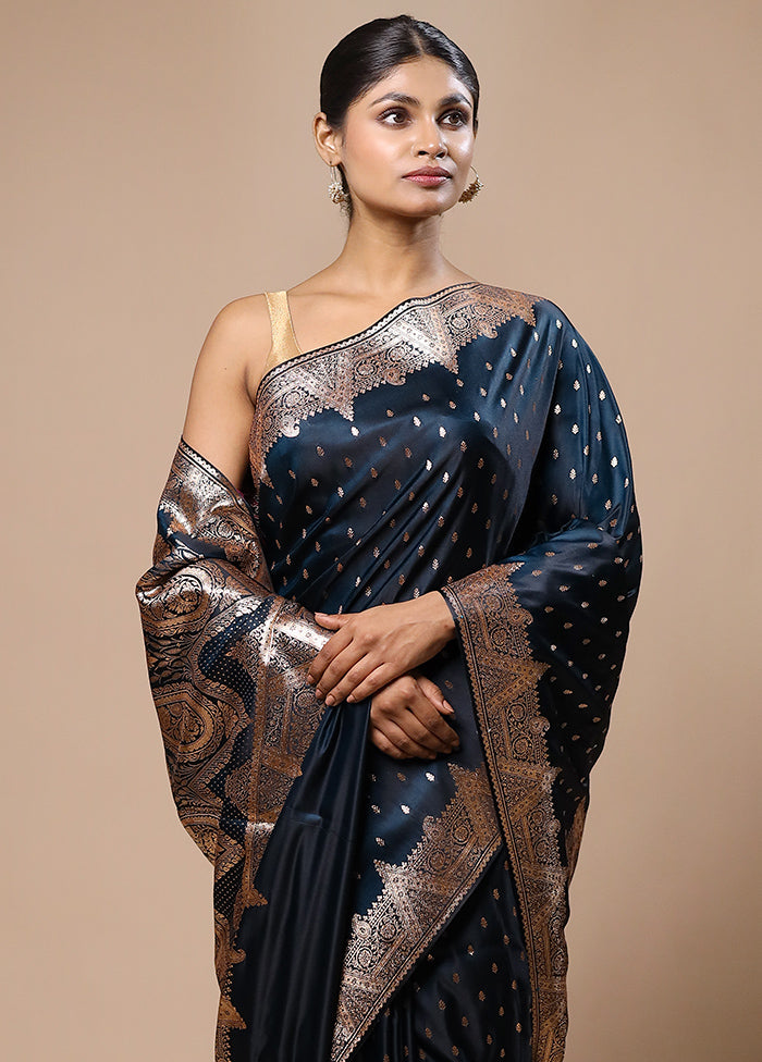 Blue Banarasi Silk Saree With Blouse Piece