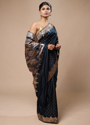 Blue Banarasi Silk Saree With Blouse Piece