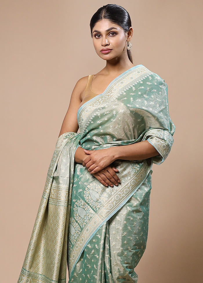 Green Tissue Silk Saree With Blouse Piece