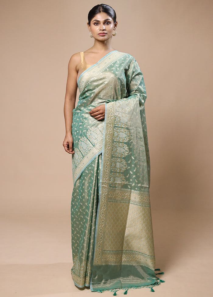 Green Tissue Silk Saree With Blouse Piece