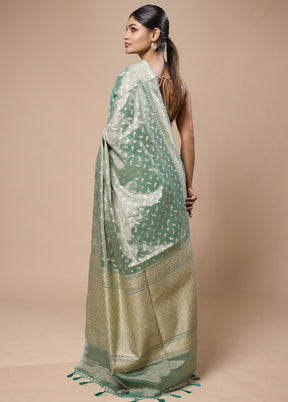 Green Tissue Silk Saree With Blouse Piece