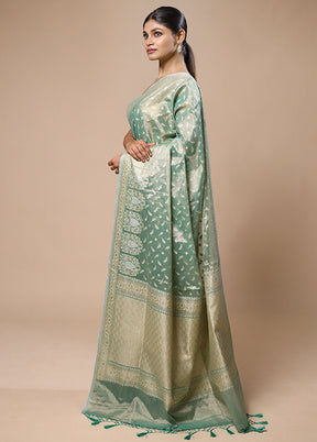 Green Tissue Silk Saree With Blouse Piece