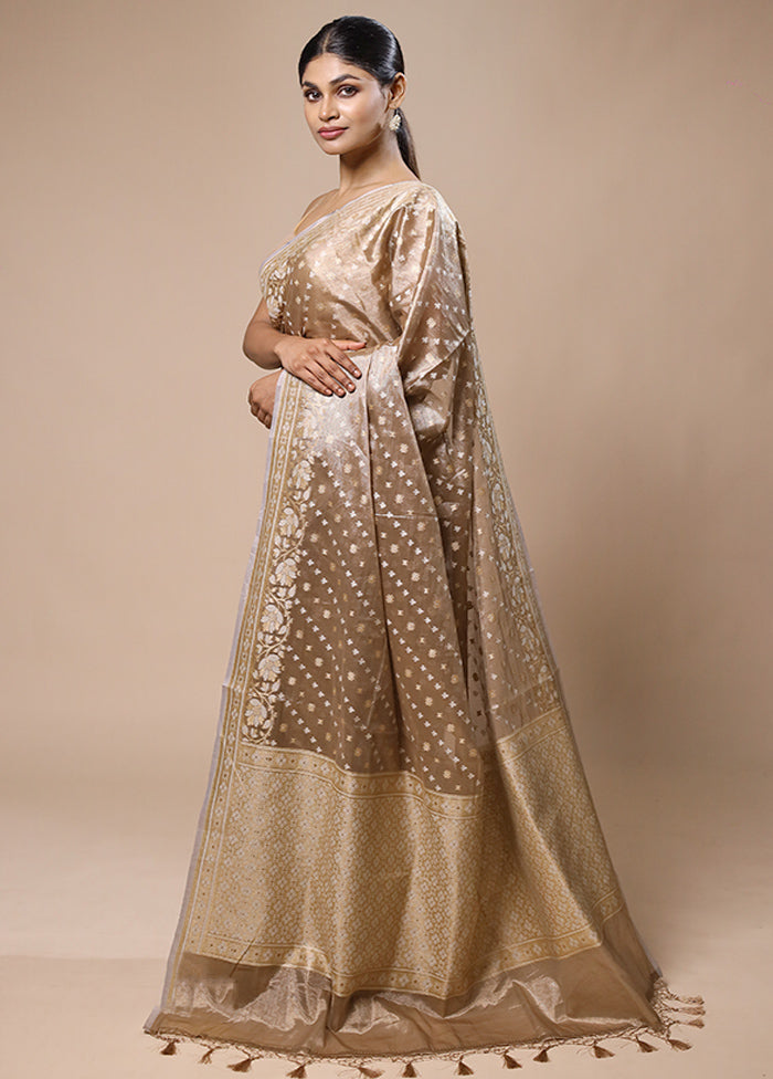 Cream Tissue Silk Saree With Blouse Piece