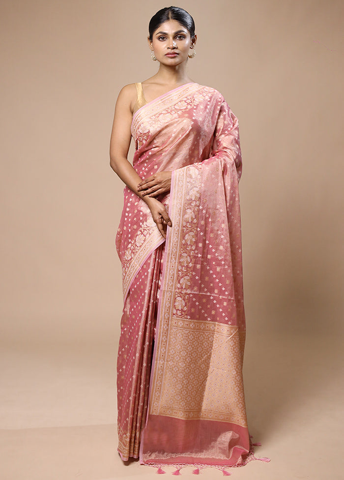 Pink Tissue Silk Saree With Blouse Piece