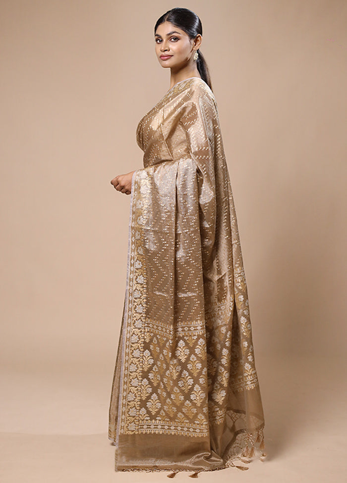 Cream Tissue Silk Saree With Blouse Piece