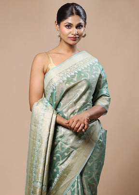 Green Tissue Silk Saree With Blouse Piece